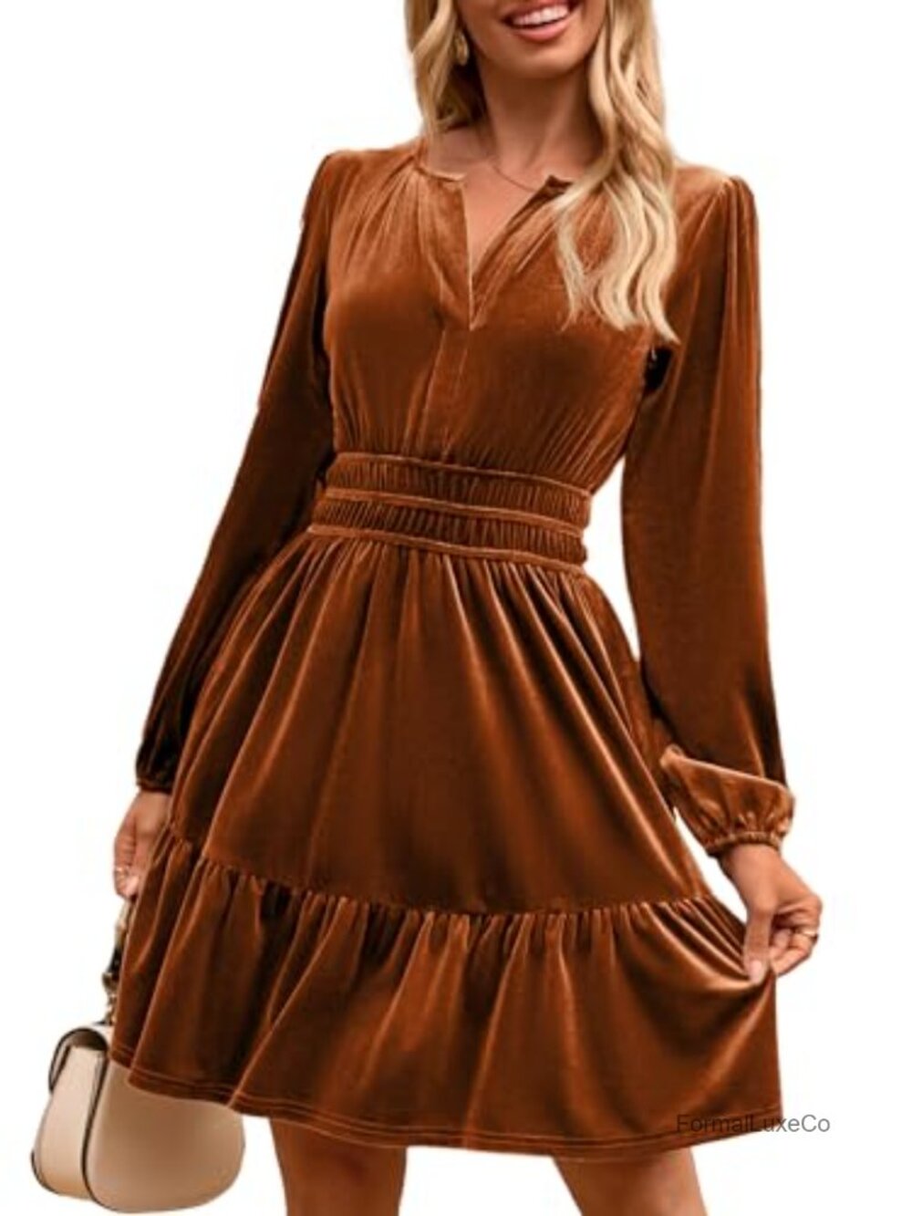 Velvet Long Sleeve A-Line Mini Dress with Pockets